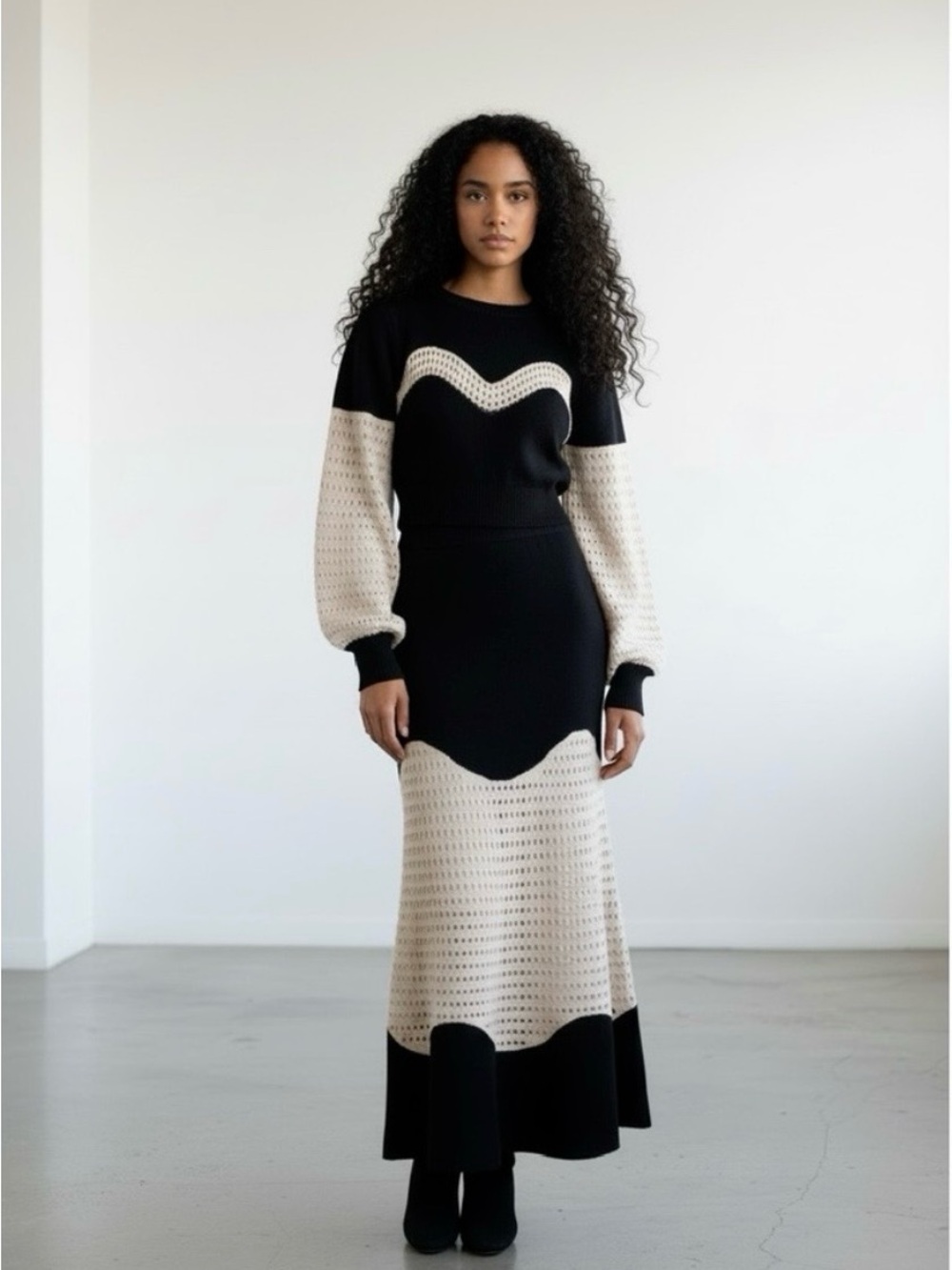 Black and Cream Knit Two-Piece Set